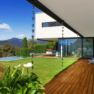 12.47ft Iron Bronze Cup Rain Chain, Gutter Rain Chain with Hooks, Wrought Iron Rain Chain, 12 Cups, Garden Decoration