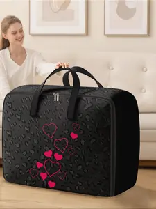 Heart Pattern Storage Box, Large Space-Saving Clothing Storage Organizer with Convenient Handles, Ideal for Moving, Travel, Camping, Dormitory, Bedroom