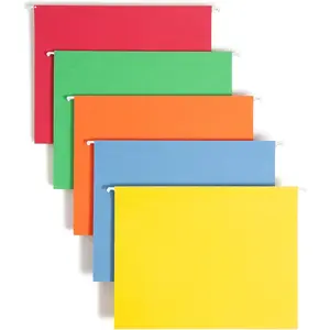 Standard Hanging File Folders 25 Count Assorted Primaries 1/5-Cut Adjustable Tabs Letter Size (64059)