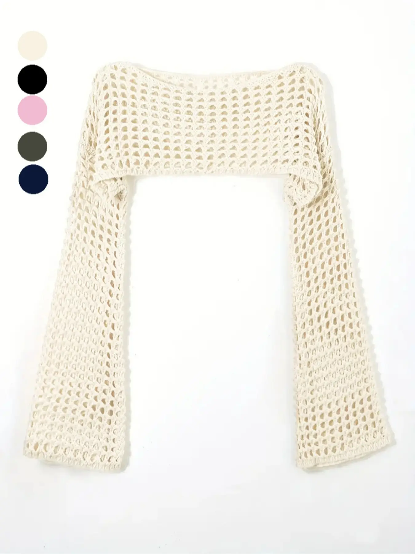 Women's Y2K Plain Hollow Out Flounce Sleeve Super Crop Cover Up, Casual Long Sleeve Boat Neck Knit Top for Daily Wear, Ladies Clothes for Fall