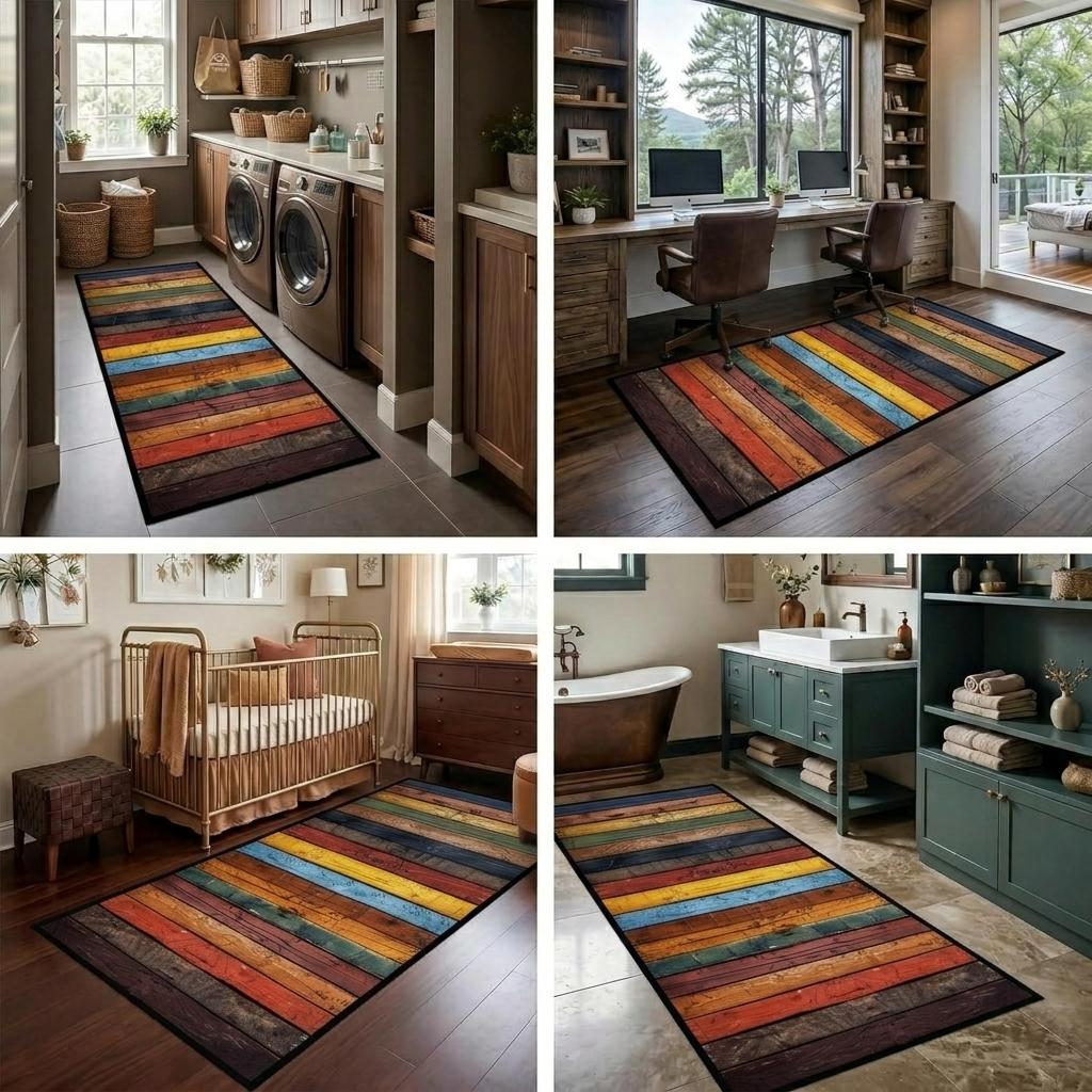 2x10 Colorful Rustic Wood Runner Rug – Washable Non-Slip Kitchen Rug, Soft Low Pile Carpet Perfect for Hallway, Laundry & Pet-Friendly Homes