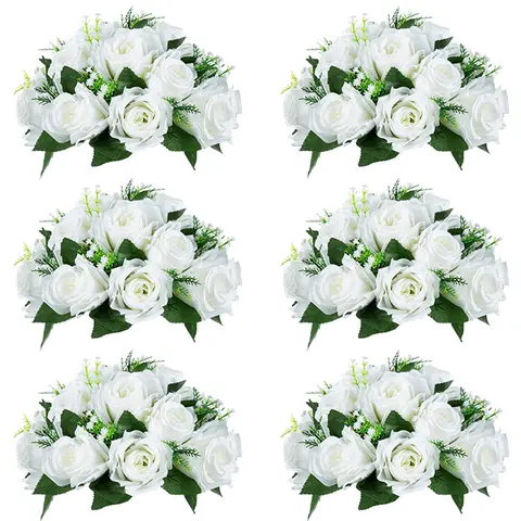 Faux Plant Vibrant Bright Elegant Colors Rose Ball Arrangements - 24cm Plastic Flower Bouquets with Base, 15 Forever Rose Miniatures for Wedding Centerpieces, Tabletop Artificial Flowers Home Decor