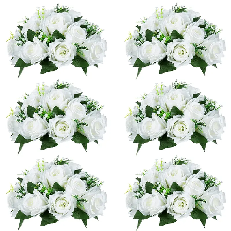 Faux Plant Vibrant Bright Elegant Colors Rose Ball Arrangements - 24cm Plastic Flower Bouquets with Base, 15 Forever Rose Miniatures for Wedding Centerpieces, Tabletop Artificial Flowers Home Decor