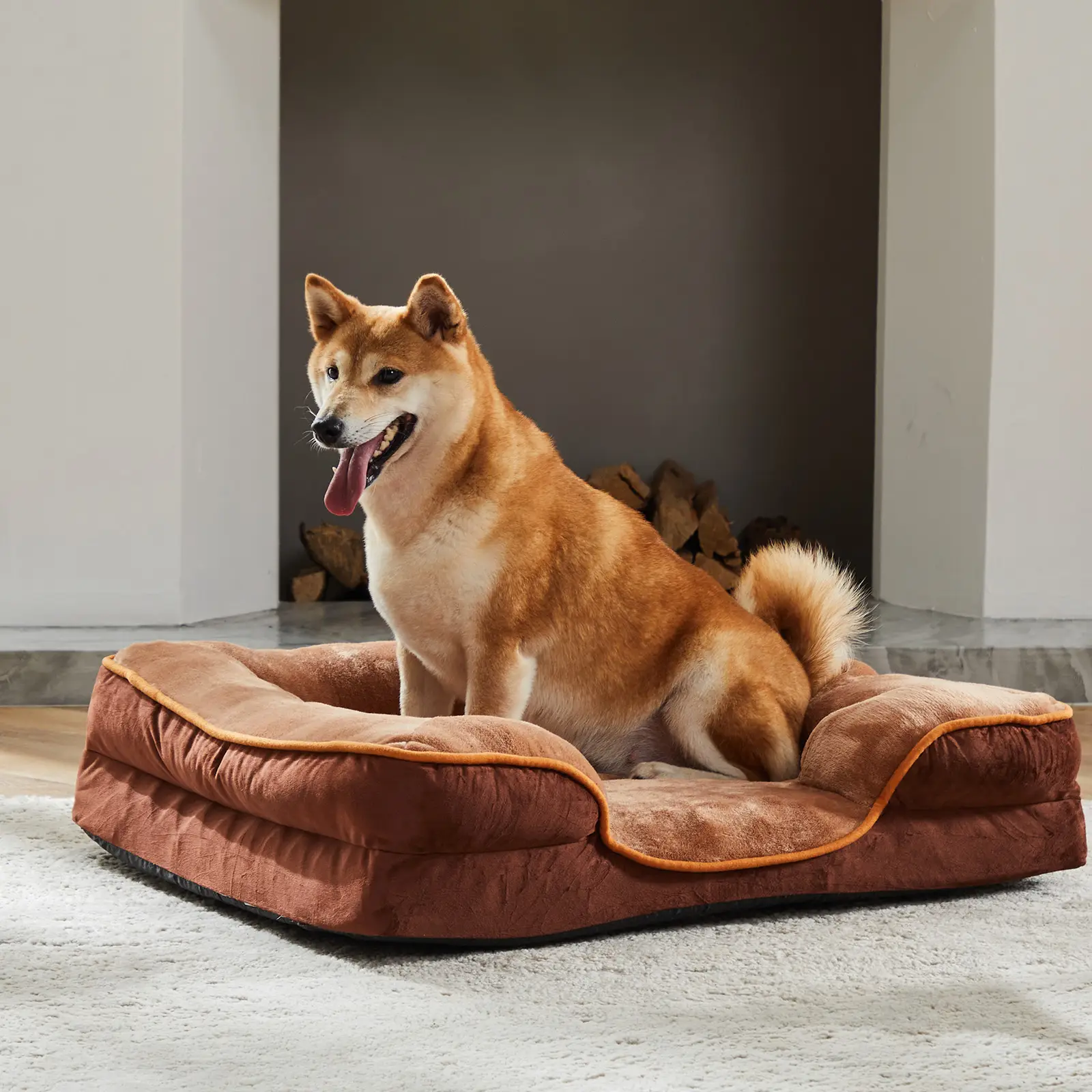 Square Pet Bed, Memory Foam Pet Bed for Medium Dogs, Washable Removable Cover, Non-Slip Base, Waterproof Liner