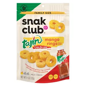 Tajin Mango Rings Gummy Candy, Fruit Candy Gummies with Chili and Lime Seasoning, Mild, Gluten-Free and Vegan Snacks, 11 oz Resealable Bag