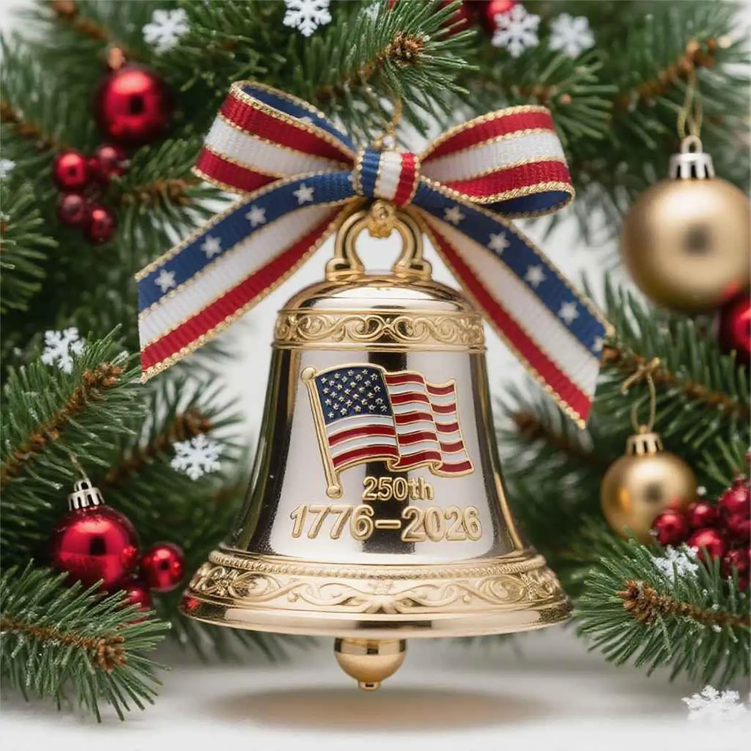 USA 250th Anniversary Bell Ornament - Handmade Metal Enamel Crafted Commemorative Hanging Decor for Patriotic Christmas Tree, Collectors Gift, Outdoor Garden Fence Patio Decor (C)