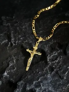 Stylish vintage 14K gold-plated Jesus Cross pendant necklace for men, elegant necklace, smooth chain, religious jewelry, suitable for all seasons, perfect as an Easter or graduation gift.