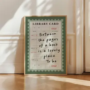 [Sale off up to 50%] [Free ship] [No Frame] Between The Pages Book Print GREEN Library Card Aesthetic Book Lover Wall Art Vintage Cute Reading Quote Bookish Trendy Decor Physical Print