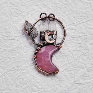 Vintage Natural Crystal Pendant | Rose Quartz + Clear Quartz + Amethyst + Black Agate | Love-Attracting, Purifying, Luck-Boosting & Protecting| Translucent & Lustrous | Perfect Gift for Her/Friends 【PS.1.5 LIVE】