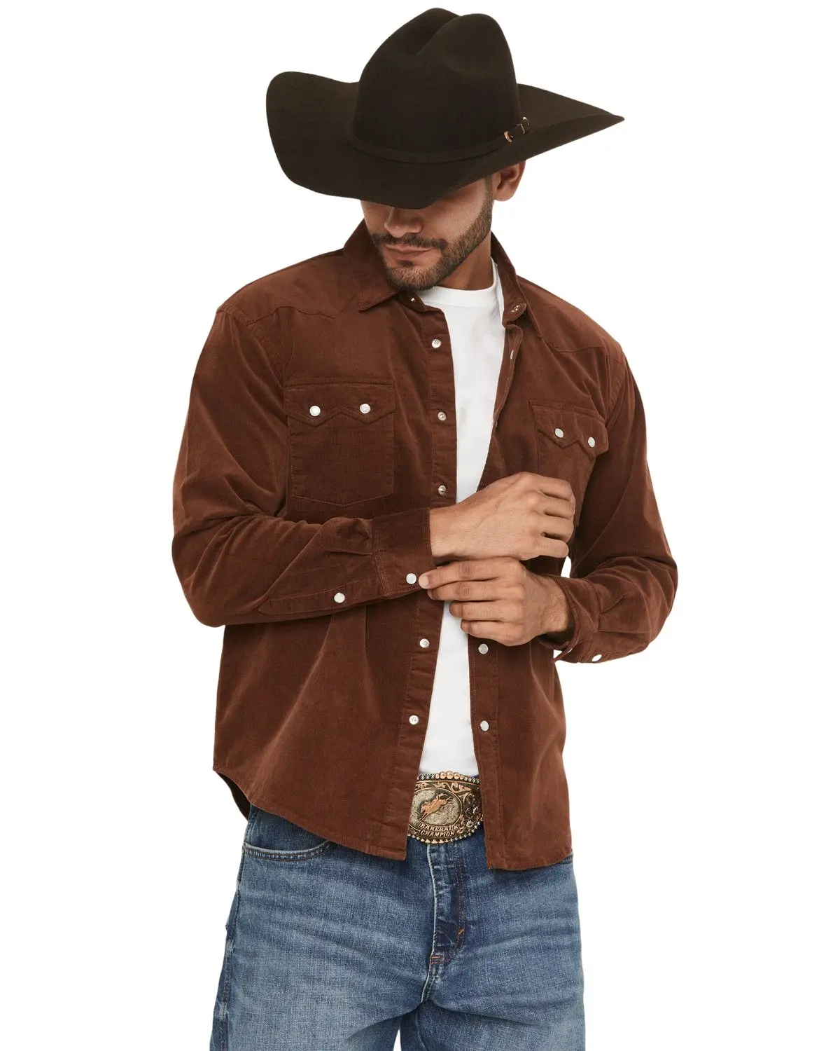 Panhandle Men's Slim Men'S Corduroy Long Sleeve Snap Western Shirt - Pmn2s06921-Brn