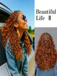 New French Woven Wave Wig with Full Lace, 22 Inch Handmade Bohemian Box Braid, 200% Density Cornrow with Wave Headband, Synthetic Wavy Hair