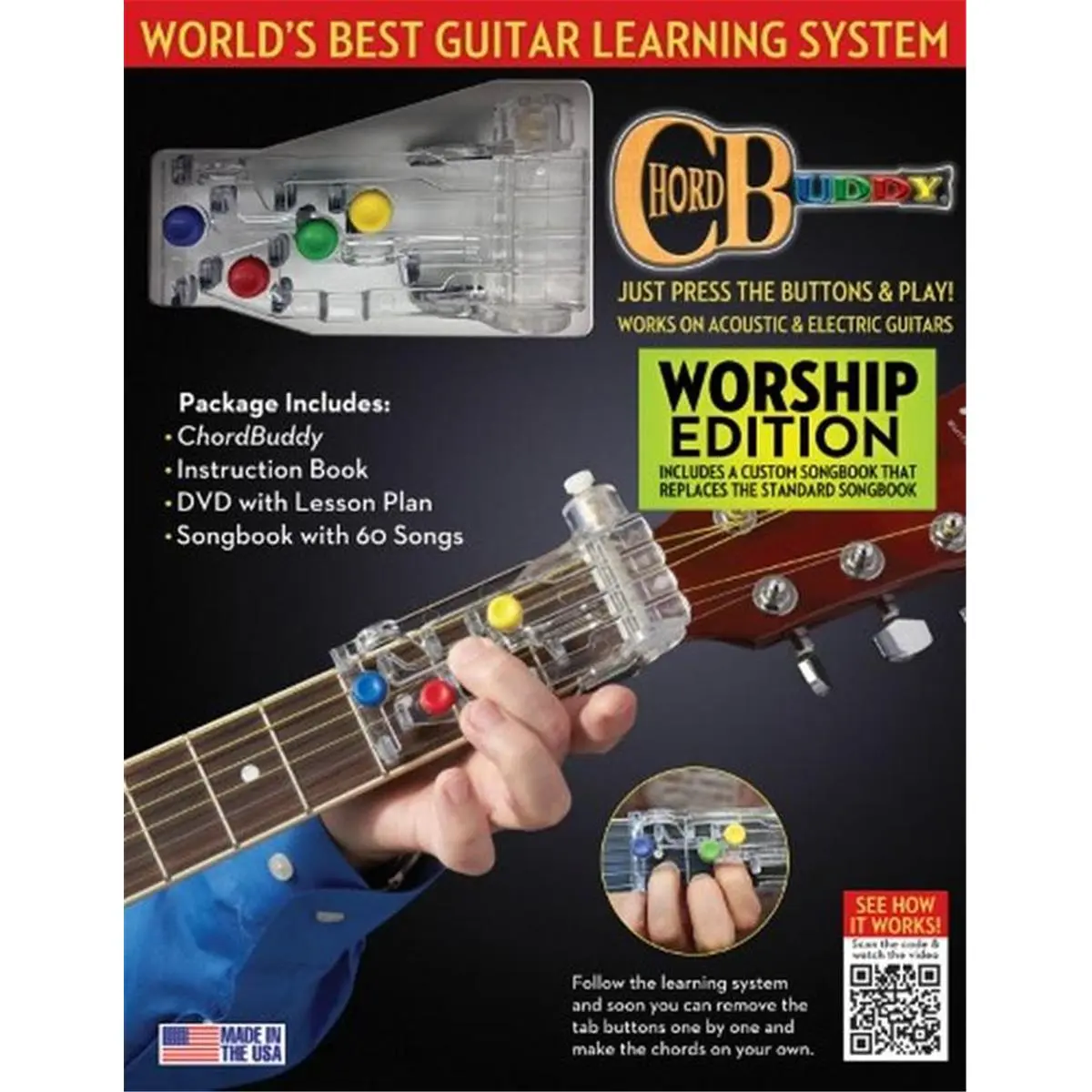 Chord Buddy Guitar Learning System - Worship Edition, Guitar Assisted Tool for Musical Instrument Learning, Enables Instant Music Play for Worship Songs, Includes DVD with Lesson Plan (9.0" Width, 12.0" Length)