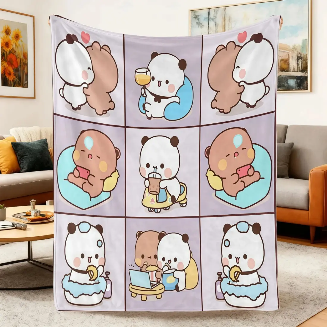 Cute Cartoon Bubu And Dudu Blanket,Funny Kawaii Couple Flannel Throw Blanket,Soft Warm Lightweight Blanket for Couch Sofa Bed,Cozy Gift for Kids & Couples summerwins