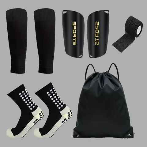 5-in-1 Soccer Gear Set with Shin Guards, grip socks, Sports Bandages & Carry Bag – Essential Football Accessories for Training & Match Protection