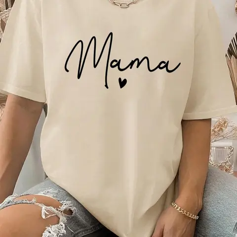 Women's "MAMA" Letter Print Round Neck Tee, Casual Short Sleeve Crew Neck T-Shirt for Daily Wear, Everyday, Ladies Clothes for All Seasons, Top, Casual T Shirts