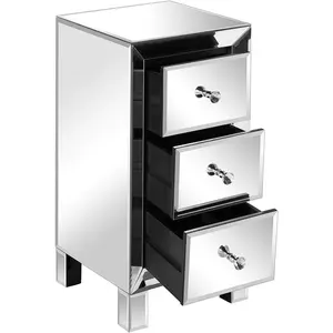 VINGLI Mirrored Nightstand with 3-Drawers Silver Side End Table Mirrored Furniture for Small Space, Bedroom, Living Room