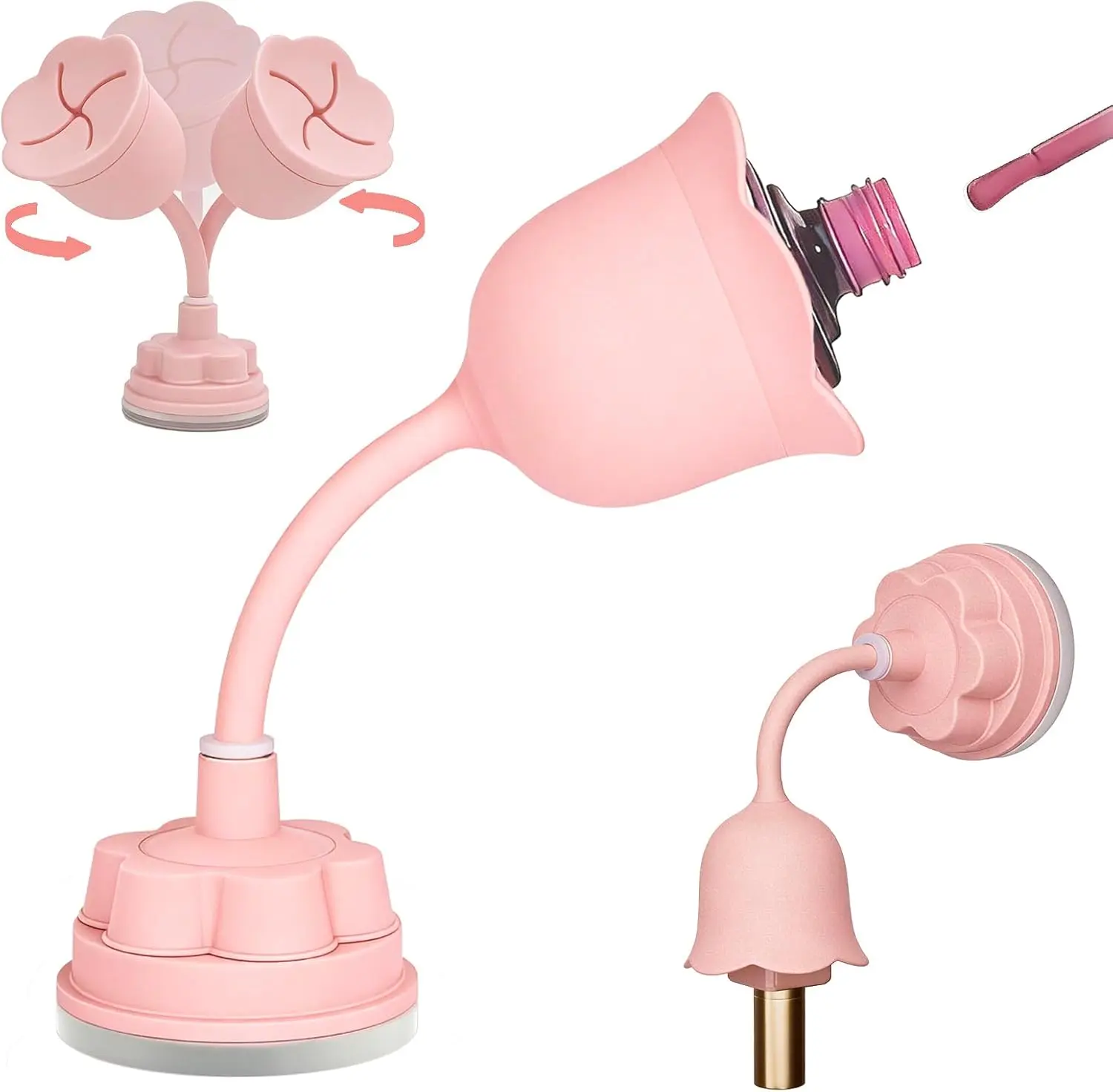 Nail Polish Bottle Holder Stand, 360° Rotating Silicone Nail Polish Case Organizer with Strong Adhesion Base, Rose-Shaped Anti-Spill Rack for Nail Art DIY