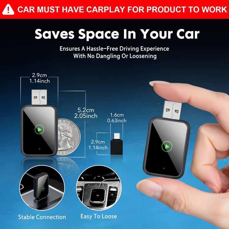 2026 Wireless CarPlay Adapter 2-in-1: Plug-and-play USB car connector, wired-to-wireless adapter compatible with iOS and Android systems. Note: This adapter is only suitable for vehicles that already have built-in wired CarPlay.