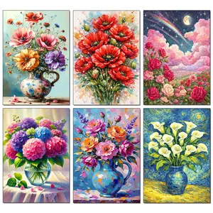 Floral Diamond Painting Kit Set! 5D Full Round Drill Flower Mosaic Art Bundle for Home Decor & Stress Relief