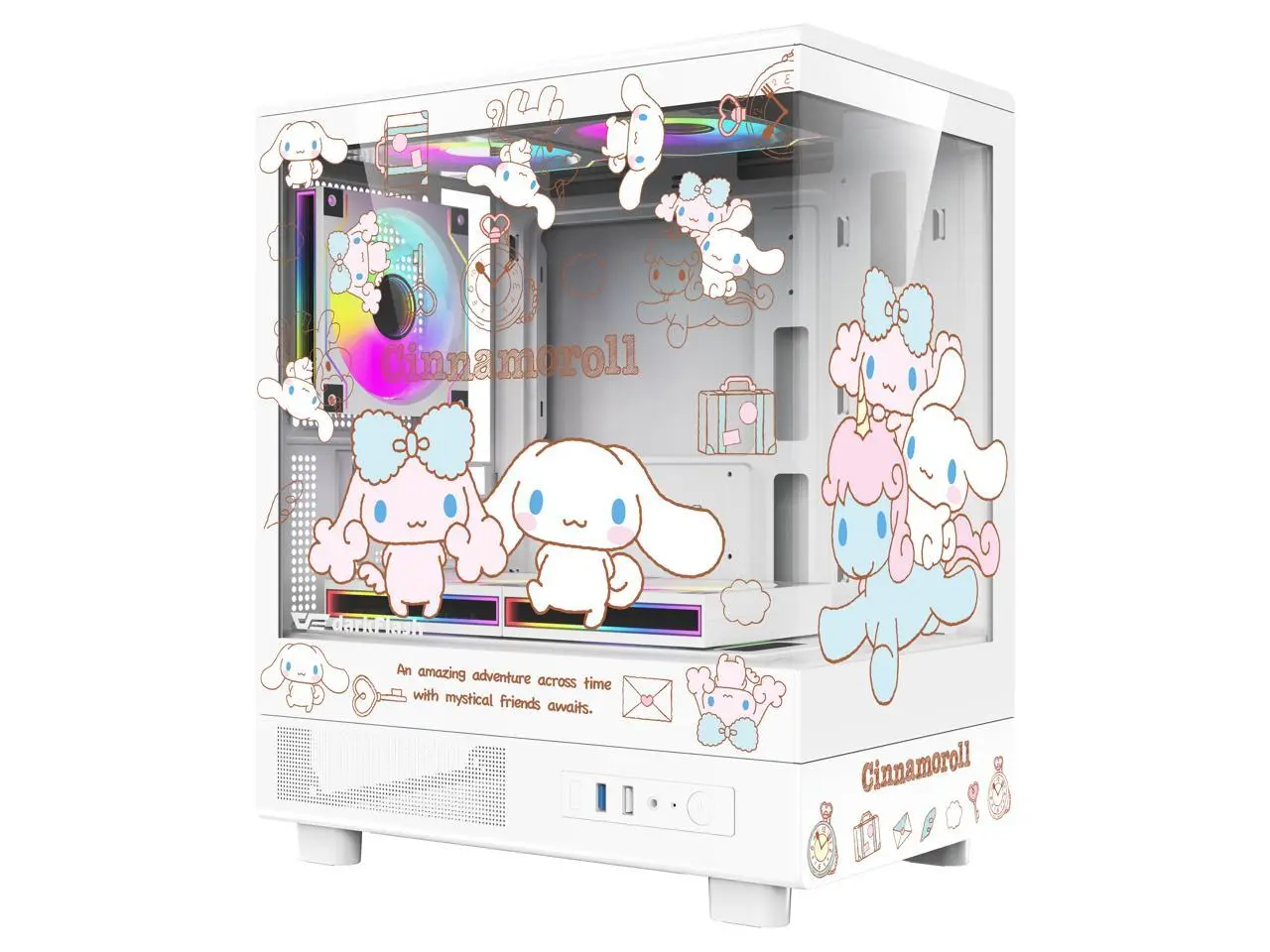 darkFlash DB330M MOTI Mini M-ATX Gaming PC Case, Sanrio Cinnamoroll Official Licensed Edition, 270° Frameless Tempered Glass, 5x120mm Fans Included, Supports 240mm Radiator,Compact Computer Case,White