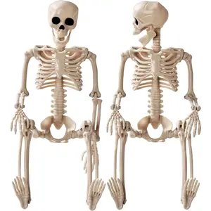 Halloween Decoration Outdoor 2 Pack Skeleton, 16" Plastic Posable Skeleton with Movable Joints, Small Hanging Skeletons for Halloween Decor, Haunted House Graveyard Props
