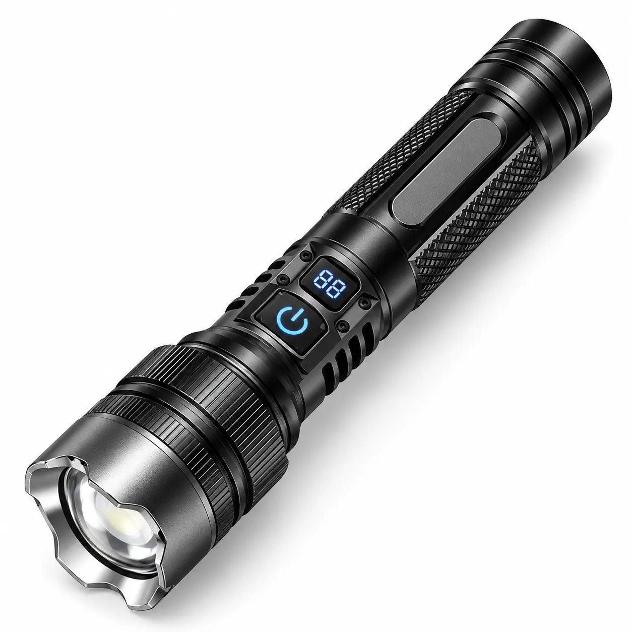 Ultra Bright Rechargeable Tactical Flashlight with LCD Display, Zoomable 5 Modes LED Torch for Camping, Hiking and Emergency Use