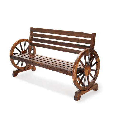 VINGLI 41/55" Rustic Wooden Wheel Bench Outdoor Bench, 2-Person Patio Bench Wagon Slatted Seat, Garden Benches for Outdoors 350lbs High Capacity, Weather Resistance