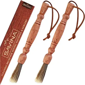 Set of 2 Cleaning Brushes for Sewing Machine & Sergers, Wooden Lint Brush Sewing Tool with Built-in Hanging Strap for removing lint from sewing machines