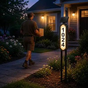 Solar House Numbers for Outside, IP65 Waterproof Address Sign for Yard, Solar Powered LED Address Plaque, Outdoor Illuminated House Number Sign, 3 Light Modes, Wall-Mounted & Ground Stake, #dealsforyoudays