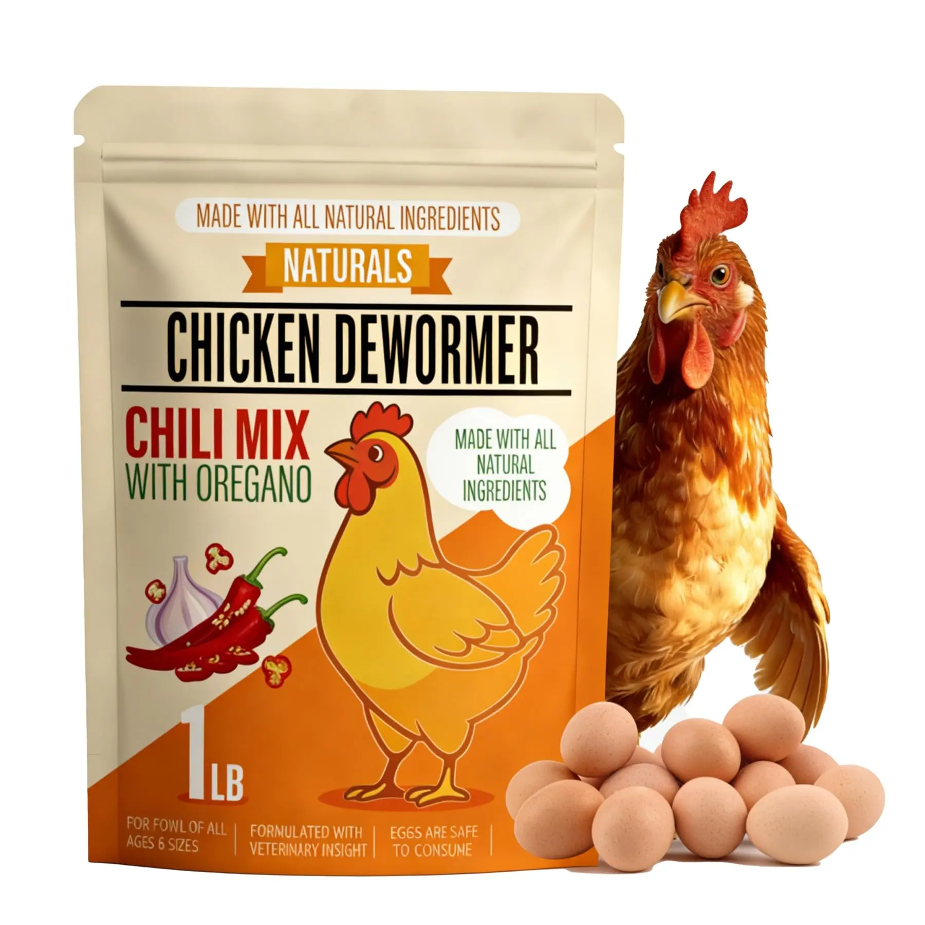 Naturals Chicken Dewormer Powder - Natural Herbal with Chili and Garlic, All-Natural Formula for Hens and Birds Duck Goose, Safe for Eggs,1LB Pouch (1)