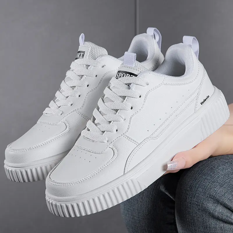Fashion Platform Sneakers for Women Classic White/Black Lace-Up Shoes with Breathable Design for All-Day Comfort Summer Vibes