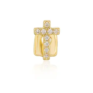 Single cross-shaped copper zirconia hip-hop teeth grillz, teeth decoration, trendy dental accessory