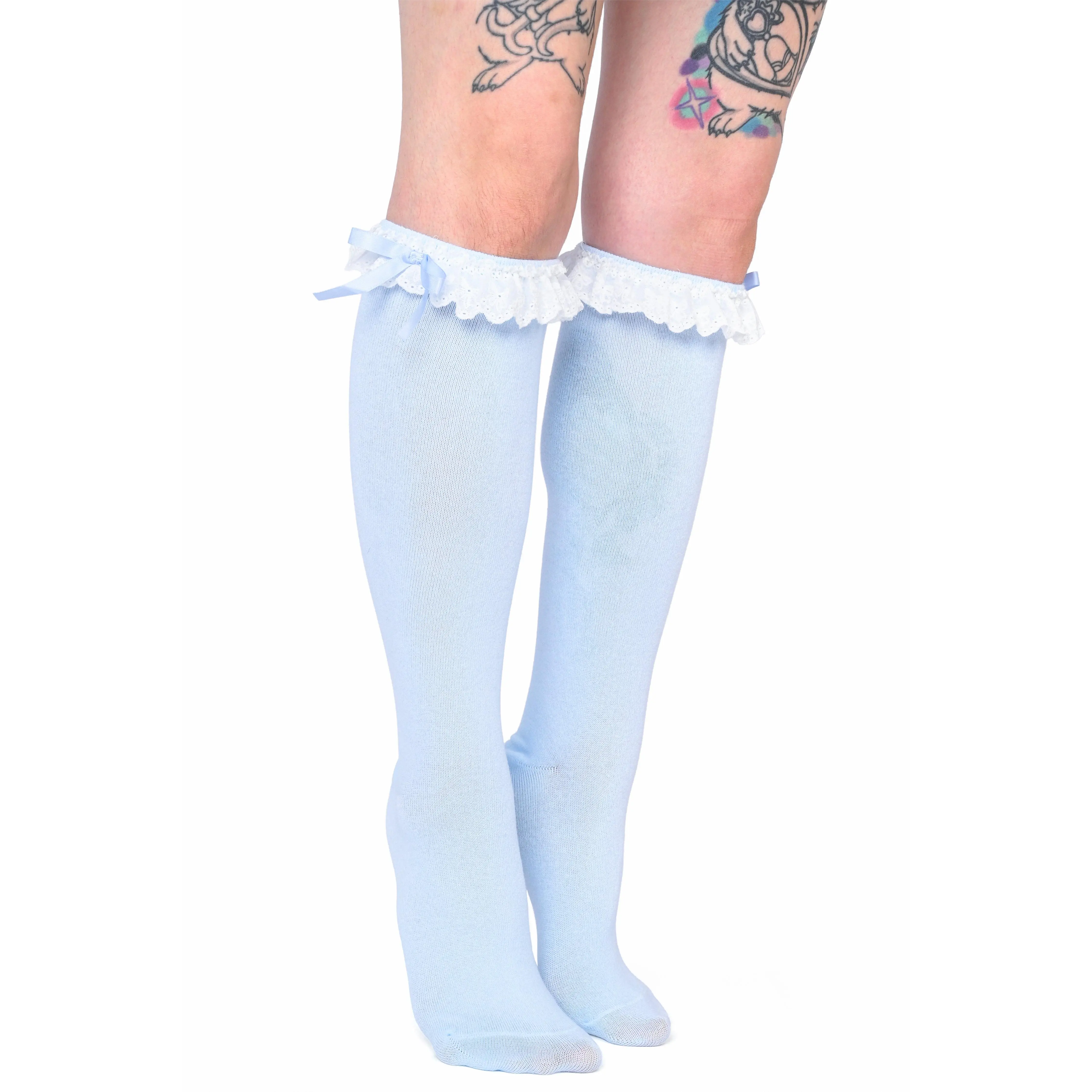 Marie Knee High Ruffle Socks - Blue