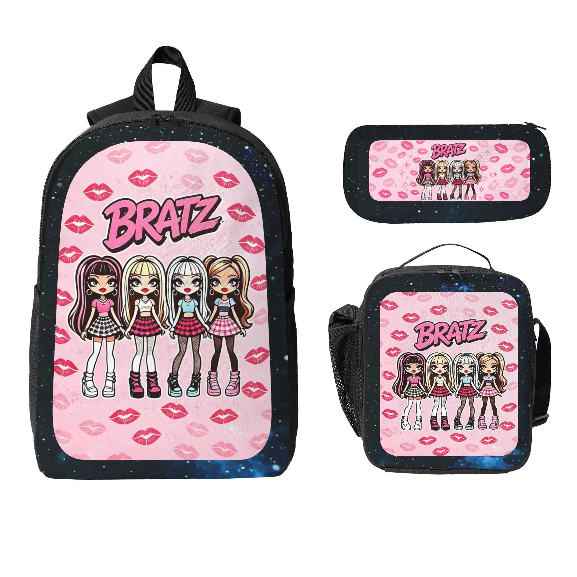 Y2K Bratz Girls Backpack 3-in-1 Set for Girls, 17Inch School Backpack with Insulated Lunch Bag, Pencil Case,Padded Straps,Side Mesh Pockets,Kids Backpack,Girls Bookbag,2026 back to school,Y2K Aesthetic Bookbag for Elementary Middle School Students