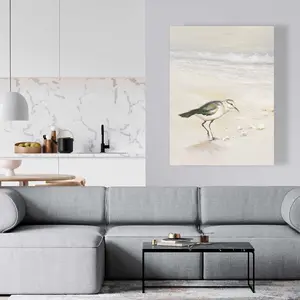 212 MAIN Semipalmated Sandpiper Beach Wall Print Photo - 36x48 in. Artistic Nature Sandy Beach Scene, Yellow Bedroom Home Decor, Ideal Gift for Home Supplies Enthusiasts