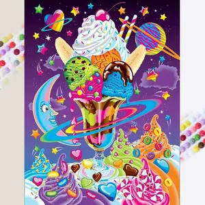5D DIY Full Diamond Round Drill Painting - Diamond Painting Kit Ice Cream Planet Mosaic Canvas DIY Wall Art, Home Wall Decoration