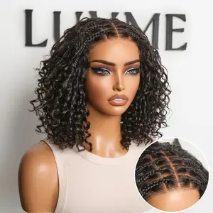 Luvme Boho Braids Deep Curly Glueless 5x5 Closure Pre-Cut Lace Short Curly Human Hair Braided Wig Natural Black