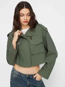 Cider Collar Zip Through Oversized Crop Jacket