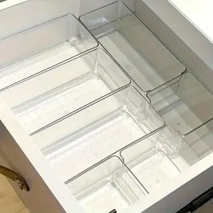 7pcs Clear Plastic Makeup Organizer for Countertop Stackable Drawer Dividers Divided Compartments for Cosmetics Office Supplies Desk StorageOrganizer