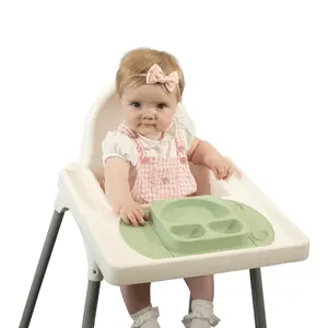 Kids  plates |  EasyMat Mini Portable Silicone Suction Plates for Baby | 100% Silicone BPA-Free Baby Plates with Lids and Food Cover | Perfect Placemat for High Chair Feeding |  Microwave and Dishwasher Safe (Sage)