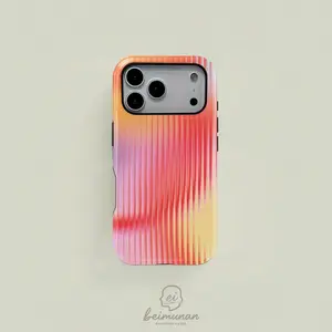 Vibrant warm-toned orange-red-purple gradient vertical stripe background pattern, durable 2-in-1 protective case, MagSafe compatible, suitable for iPhone 17/16/15/14/13/12/11 Pro Max/Plus/Pro, simple and stylish phone case, perfect birthday gift.