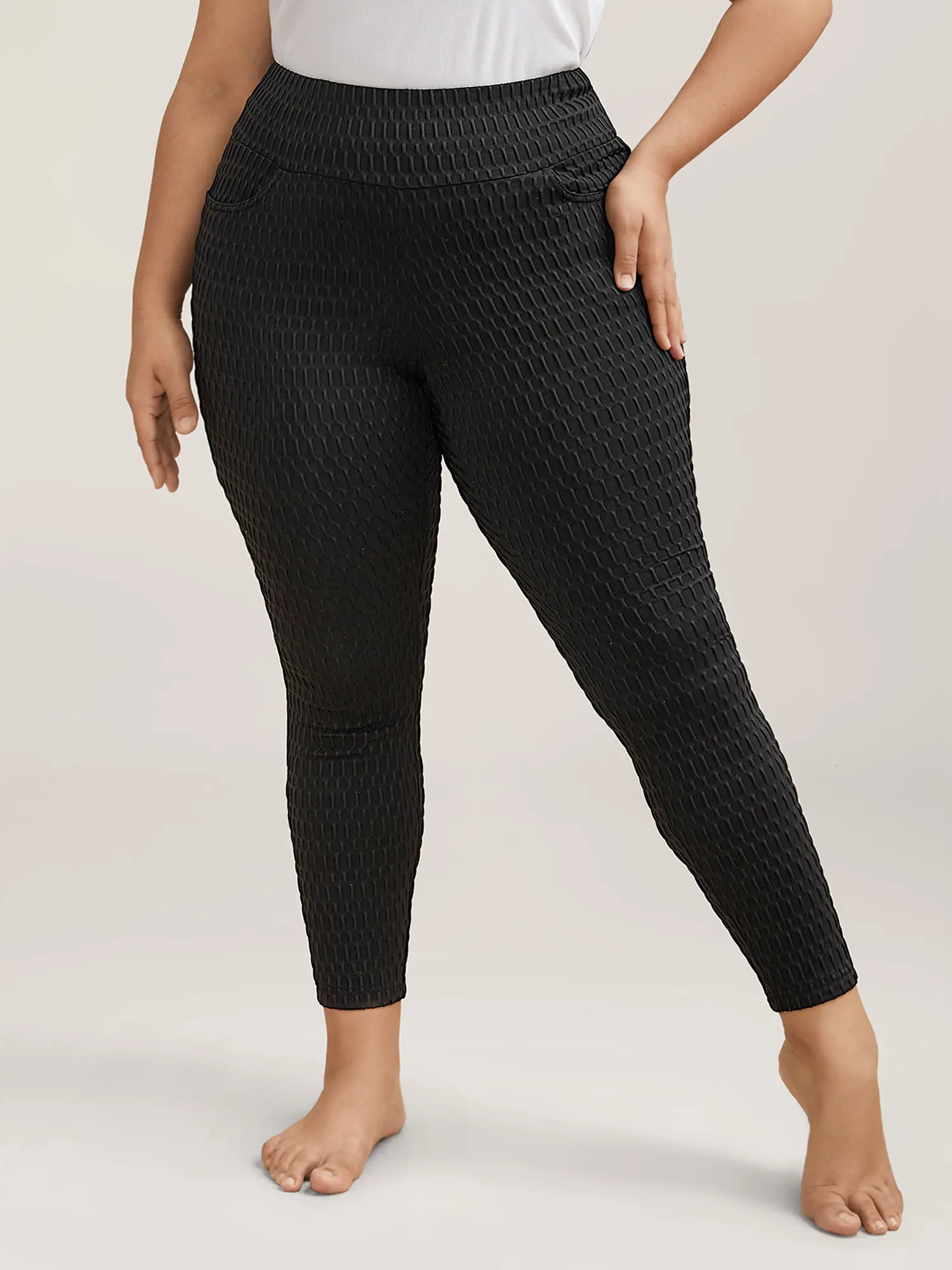 BLOOMCHIC Women's Plus Size Textured Mid-Rise Polyester Spandex Wide-Leg Pants, Super-Stretch, Thick-Thigh-Friendly, Pocketed, Casual Work Bottoms, M-6X, Summer Wins Fit, Summer Finds, Bottom