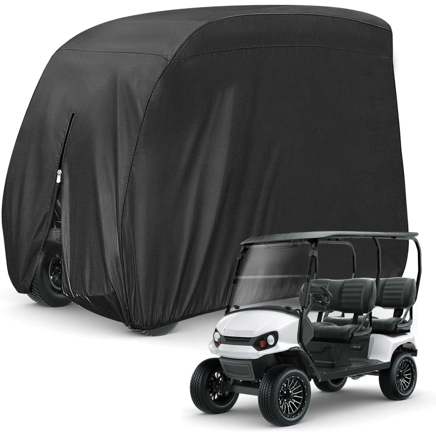 4-Passenger 420D Golf Cart Cover, Sunproof Fit for EZ GO, Club Car, Yamaha Golf Carts, Polyester, 112X48x66", Extended Roof Fit, Ez Go Compatible, Full Cover, Weather Protection, Zipper Closure