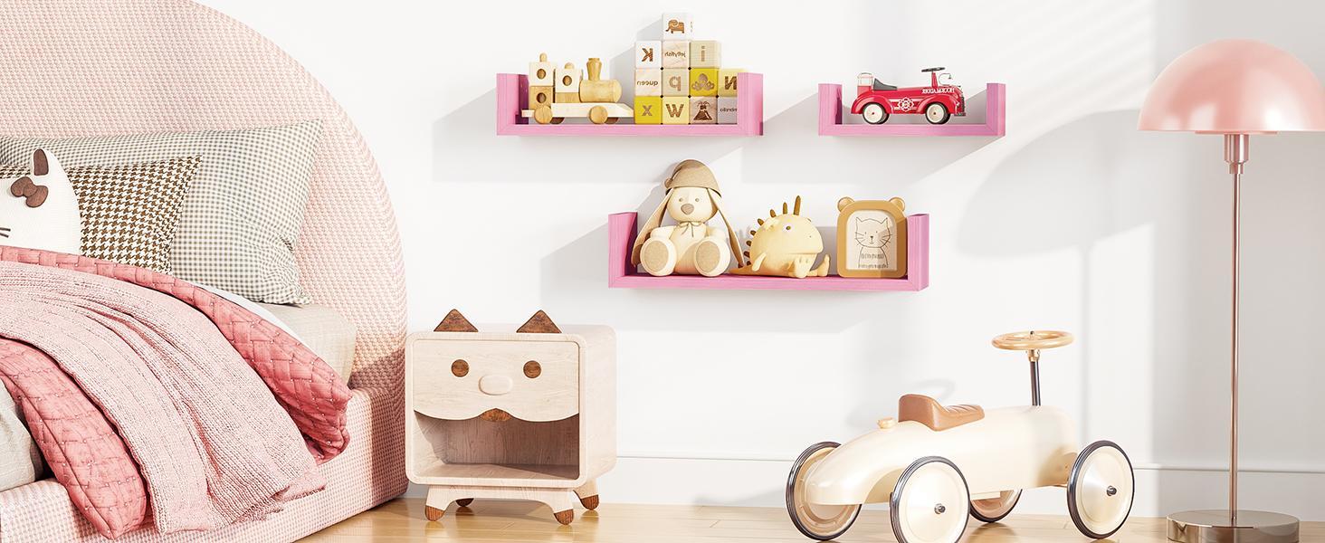 Floating Shelves Wall Mounted, Solid Wood Wall Shelves, Pink