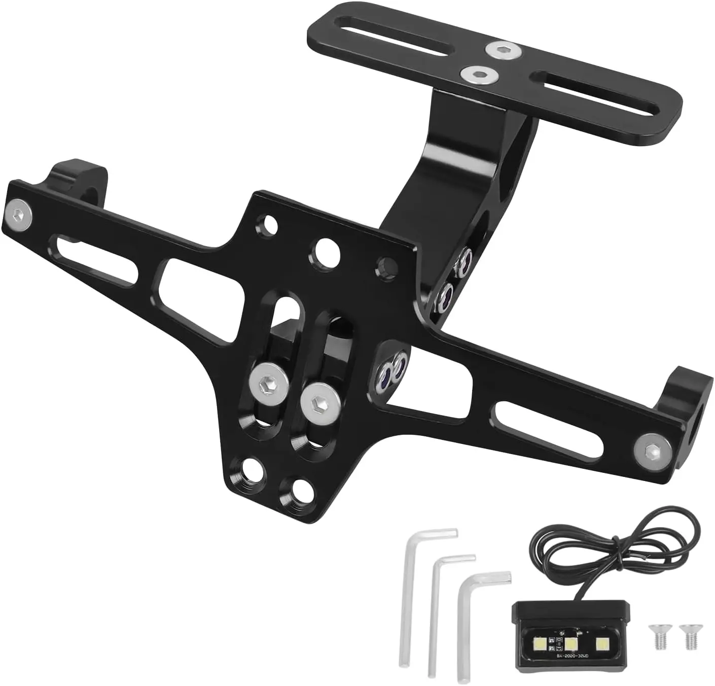 Motorcycle License Plate Bracket Holder CNC Aluminum Black Universal Fender Eliminator Kit with Plate Light