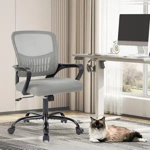 Home Office Ergonomic Mesh Mid Back Desk Chair, 360° Swivel Executive Chair with Lumbar Support, Rocking Function, Height Adjustable Fixed Armrests, Computer Chair for Adults Conference Room