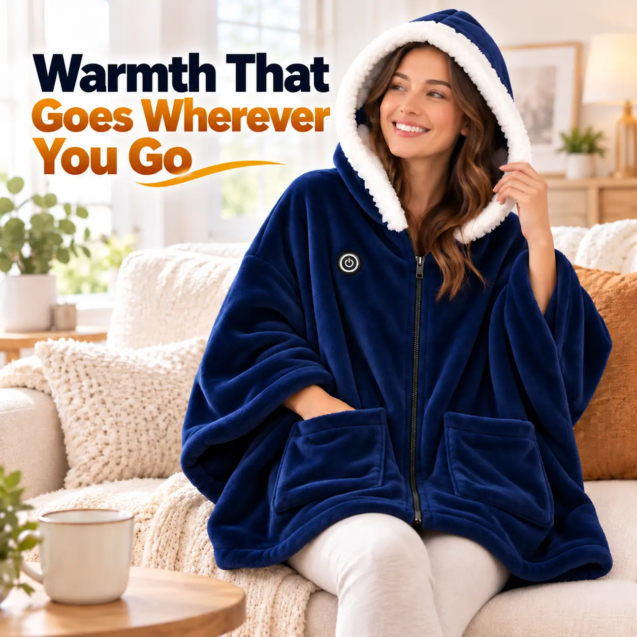 Wearable Heated Throw Blanket, Double‑Sided Flannel Portable Electric Heating Hoodie for Women & Men, Machine Washable, 3 Heating Levels, Battery Operated-5563