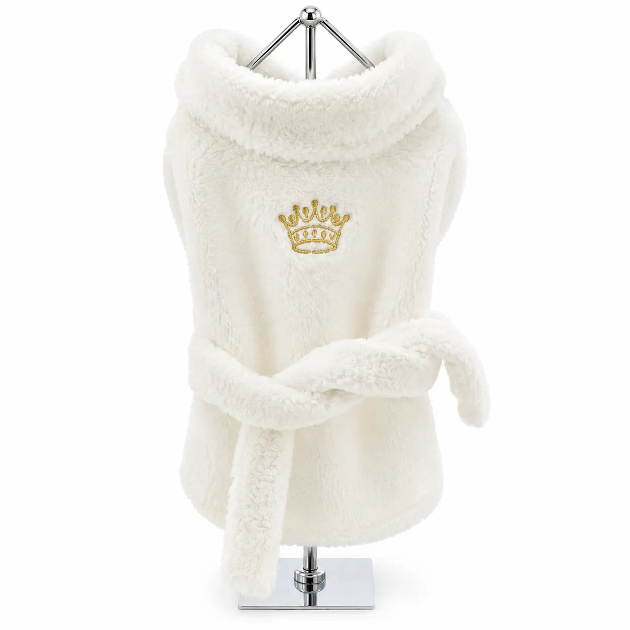 Doggie Design White Gold Crown Cotton Terry Dog Bathrobe, Warm Towel for Drying, with Hook Closure, Towels, Warmth