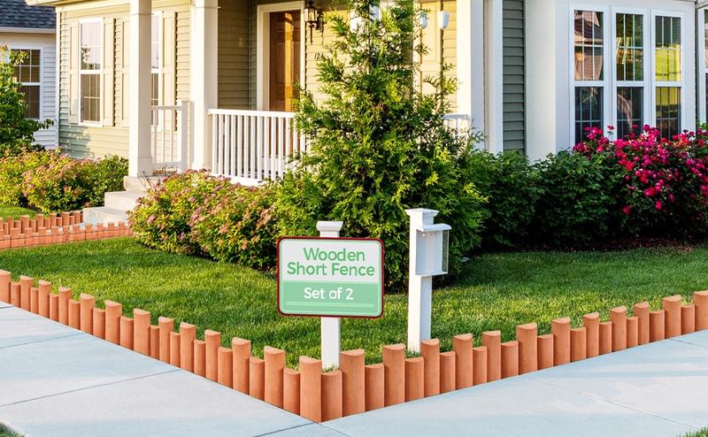 Yaheetech Garden Wooden Short Fence, 2/6pcs Outdoor Landscape Edging Flexible Decorative Border for Yard Patio Pathway Lawns Courtyard Maintenance