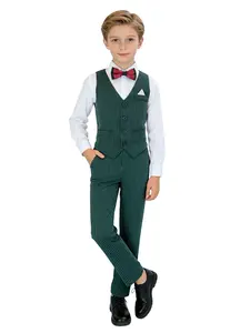 Boys Striped Vest 3-Piece Set 👔 | Vest + Elastic Waist Pants + Bow Tie | Slim Fit Groomsman Outfit | Perfect for Formal Weddings, Parties & All Special Occasions | Elegant Boys Attire (No Shirt Included) - 17168
